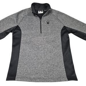 Spyder Sweater Fleece 1/4 Zip Pullover Gray‎ Black M Made in Jordan Outdoor